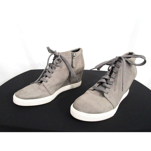 Caslon Gray Leather Lace, Zip Up Wedge Heel Sneaker Sole Ankle Booties Women 9.5 - Picture 1 of 9
